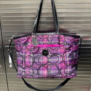 Coach Poppy Tartan Plaid Glamour Glitter Multifunctional Tote